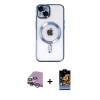 ieg™ iPhone 14 Kılıf Nova Işık Özel Seri - Siyah Buffer Hayalet Cam Ekran Koruyucu + Mor Raze Metal Kamera Lens