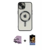 ieg™ iPhone 14 Kılıf Nova Işık Özel Seri - Siyah Buffer Hayalet Cam Ekran Koruyucu + Mor Raze Metal Kamera Lens