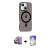 ieg™ iPhone 14 Kılıf Pusula Form Özel Seri - Siyah Bilvis 5in1 3D Magic Cam Ekran Koruyucu + Gümüş Raze Metal Kamera Lens