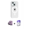 ieg™ iPhone 14 Kılıf Pusula Form Özel Seri - Siyah Bilvis 5in1 3D Magic Cam Ekran Koruyucu + Gümüş Raze Metal Kamera Lens