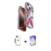 ieg™ iPhone 14 Kılıf Siluet Doku - Siyah Bilvis 5in1 3D Magic Cam Ekran Koruyucu + Yeşil Shine Kamera Lens