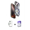 ieg™ iPhone 14 Kılıf Siluet Doku - Siyah Bilvis 5in1 3D Magic Cam Ekran Koruyucu + Yeşil Shine Kamera Lens