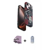 ieg™ iPhone 14 Kılıf Siluet Doku - Siyah Joko Magic 5D Cam + Mor Raze Metal Kamera Lens