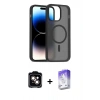 ieg™ iPhone 14 Kılıf Siluet Minimal Prime - Siyah Bilvis 5in1 3D Magic Cam Ekran Koruyucu + Turuncu PVD Metal Kamera Lens