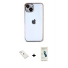 ieg™ iPhone 14 Kılıf Vadi Minimal - Şeffaf Pasifik Cam Ekran Koruyucu + Kırmızı Diamond Kamera Lens