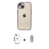 ieg™ iPhone 14 Kılıf Vadi Minimal - Siyah Joko Magic 5D Cam + Mavi Shine Kamera Lens