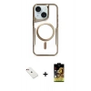 ieg™ iPhone 14 Kılıf Yadigar Klasik Özel Seri - Siyah Buffer Cam Ekran Koruyucu + Kırmızı Diamond Kamera Lens