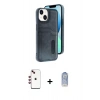 ieg™ iPhone 14 Kılıf Yörünge Işık Serisi - Siyah Joko Magic 5D Cam + Kırmızı Shine Kamera Lens