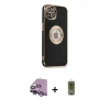 ieg™ iPhone 14 Plus Kılıf İz Form Serisi - Siyah Joko Magic 5D Hayalet Cam + Mor Raze Metal Kamera Lens