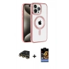 ieg™ iPhone 14 Pro Kılıf Eksen Form Koleksiyonu - Siyah Buffer Hayalet Cam Ekran Koruyucu + Gold Raze Metal Kamera Lens