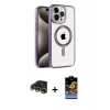 ieg™ iPhone 14 Pro Kılıf Eksen Form Koleksiyonu - Siyah Buffer Hayalet Cam Ekran Koruyucu + Gold Raze Metal Kamera Lens