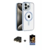ieg™ iPhone 14 Pro Kılıf Eksen Form Koleksiyonu - Siyah Buffer Hayalet Cam Ekran Koruyucu + Gold Raze Metal Kamera Lens