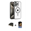 ieg™ iPhone 14 Pro Kılıf Eksen Form Koleksiyonu - Siyah Buffer Hayalet Cam Ekran Koruyucu + Gold Raze Metal Kamera Lens