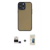 ieg™ iPhone 14 Pro Max Kılıf Ahenk Çizgi Serisi - Siyah 6D Mat Seramik Hayalet Nano Ekran Koruyucu + Derin Mor Bilvis Titan Kamera Lens
