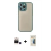 ieg™ iPhone 14 Pro Max Kılıf Ahenk Çizgi Serisi - Siyah 6D Mat Seramik Hayalet Nano Ekran Koruyucu + Derin Mor Bilvis Titan Kamera Lens