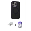 ieg™ iPhone 14 Pro Max Kılıf Ahenk Form Serisi - Siyah Bilvis 5in1 3D Magic Cam Ekran Koruyucu + Gold Band Metal Kamera Lens