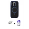 ieg™ iPhone 14 Pro Max Kılıf Ahenk Form Serisi - Siyah Bilvis 5in1 3D Magic Cam Ekran Koruyucu + Gold Band Metal Kamera Lens