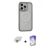 ieg™ iPhone 14 Pro Max Kılıf Ahenk Form Serisi - Siyah Bilvis 5in1 3D Magic Cam Ekran Koruyucu + Gold Band Metal Kamera Lens