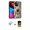 ieg™ iPhone 14 Pro Max Kılıf Ahenk Klasik Koleksiyonu - Siyah Buffer Cam Ekran Koruyucu + Gold Band Metal Kamera Lens