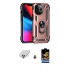 ieg™ iPhone 14 Pro Max Kılıf Ahenk Klasik Koleksiyonu - Siyah Buffer Hayalet Cam Ekran Koruyucu + Gold Band Metal Kamera Lens