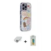 ieg™ iPhone 14 Pro Max Kılıf Ahenk Modern Serisi - Siyah Polymer Nano Ekran Koruyucu + Gümüş Band Metal Kamera Lens