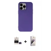 ieg™ iPhone 14 Pro Max Kılıf Ahenk Serisi - Siyah Bilvis 3D Mat Cam Ekran Koruyucu + Derin Mor Bilvis Titan Kamera Lens