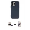 ieg™ iPhone 14 Pro Max Kılıf Ahenk Serisi - Siyah Bilvis 3D Mat Cam Ekran Koruyucu + Derin Mor Bilvis Titan Kamera Lens