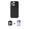 ieg™ iPhone 14 Pro Max Kılıf Ahenk Serisi - Siyah Bilvis 5in1 3D Magic Cam Ekran Koruyucu + Turuncu PVD Metal Kamera Lens