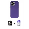 ieg™ iPhone 14 Pro Max Kılıf Ahenk Serisi - Siyah Bilvis 5in1 3D Magic Cam Ekran Koruyucu + Turuncu PVD Metal Kamera Lens