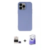ieg™ iPhone 14 Pro Max Kılıf Ahenk Serisi - Siyah Bilvis 5in1 5D Magic Hayalet Cam Ekran Koruyucu + Derin Mor Bilvis Titan Kamera Lens