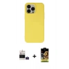 ieg™ iPhone 14 Pro Max Kılıf Ahenk Serisi - Siyah Buffer Cam Ekran Koruyucu + Derin Mor Bilvis Titan Kamera Lens