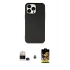 ieg™ iPhone 14 Pro Max Kılıf Ahenk Serisi - Siyah Buffer Cam Ekran Koruyucu + Derin Mor Bilvis Titan Kamera Lens
