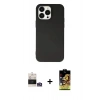 ieg™ iPhone 14 Pro Max Kılıf Ahenk Serisi - Siyah Buffer Cam Ekran Koruyucu + Gümüş Bilvis Titan Kamera Lens
