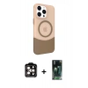 ieg™ iPhone 14 Pro Max Kılıf Çekirdek Asil Özel Seri - Şeffaf 360 Full Body Arka Koruyucu + Turuncu PVD Metal Kamera Lens