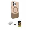 ieg™ iPhone 14 Pro Max Kılıf Çekirdek Asil Özel Seri - Siyah Buffer Cam Ekran Koruyucu + Gold Band Metal Kamera Lens