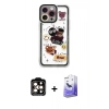 ieg™ iPhone 14 Pro Max Kılıf Çekirdek Asil - Siyah Bilvis 5in1 5D Magic Hayalet Cam Ekran Koruyucu + Turuncu PVD Metal Kamera Lens