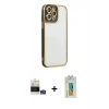 ieg™ iPhone 14 Pro Max Kılıf Çekirdek Klasik Serisi - Siyah Polymer Nano Ekran Koruyucu + Gümüş Bilvis Titan Kamera Lens