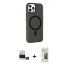 ieg™ iPhone 14 Pro Max Kılıf Çekirdek Modern Prime - Siyah 6D Mat Seramik Hayalet Nano Ekran Koruyucu + Gümüş Bilvis Titan Kamera Lens