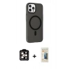 ieg™ iPhone 14 Pro Max Kılıf Çekirdek Modern Prime - Siyah 6D Mat Seramik Hayalet Nano Ekran Koruyucu + Turuncu PVD Metal Kamera Lens