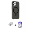 ieg™ iPhone 14 Pro Max Kılıf Çekirdek Modern Prime - Siyah Bilvis 5in1 3D Magic Cam Ekran Koruyucu + Gümüş Band Metal Kamera Lens