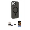 ieg™ iPhone 14 Pro Max Kılıf Çekirdek Modern Prime - Siyah Buffer Hayalet Cam Ekran Koruyucu + Siyah Bilvis Titan Kamera Lens
