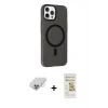 ieg™ iPhone 14 Pro Max Kılıf Çekirdek Modern Prime - Siyah Mat Seramik Nano Ekran Koruyucu + Gümüş Band Metal Kamera Lens