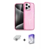 ieg™ iPhone 14 Pro Max Kılıf Eksen Doku Koleksiyonu - Siyah Bilvis 5in1 3D Magic Cam Ekran Koruyucu + Gümüş Band Metal Kamera Lens