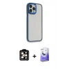 ieg™ iPhone 14 Pro Max Kılıf Eksen Doku Prime - Siyah Bilvis 5in1 5D Magic Hayalet Cam Ekran Koruyucu + Turuncu PVD Metal Kamera Lens