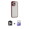 ieg™ iPhone 14 Pro Max Kılıf Eksen Doku Prime - Siyah Bilvis 5in1 5D Magic Hayalet Cam Ekran Koruyucu + Turuncu PVD Metal Kamera Lens