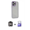 ieg™ iPhone 14 Pro Max Kılıf Eksen Doku Prime - Siyah Bilvis 5in1 5D Magic Hayalet Cam Ekran Koruyucu + Turuncu PVD Metal Kamera Lens