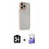 ieg™ iPhone 14 Pro Max Kılıf Eksen Doku Prime - Siyah Bilvis 5in1 5D Magic Hayalet Cam Ekran Koruyucu + Turuncu PVD Metal Kamera Lens