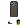 ieg™ iPhone 14 Pro Max Kılıf Eksen Işık - Siyah Buffer Cam Ekran Koruyucu + Gold Bilvis Titan Kamera Lens