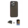 ieg™ iPhone 14 Pro Max Kılıf Eksen Işık - Siyah Buffer Hayalet Cam Ekran Koruyucu + Gold Raze Metal Kamera Lens