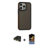 ieg™ iPhone 14 Pro Max Kılıf Eksen Işık - Siyah Buffer Hayalet Cam Ekran Koruyucu + Gold Raze Metal Kamera Lens